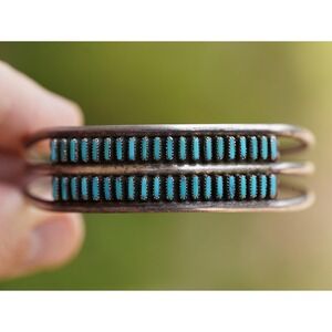 Old Pawn Zuni Native Indian Sterling Silver Needle Point Turquoise Cuff Bracelet